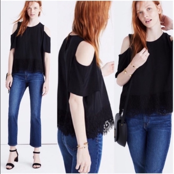MADEWELL Silk Cold Shoulder Lace Detailed Top - Picture 7 of 14